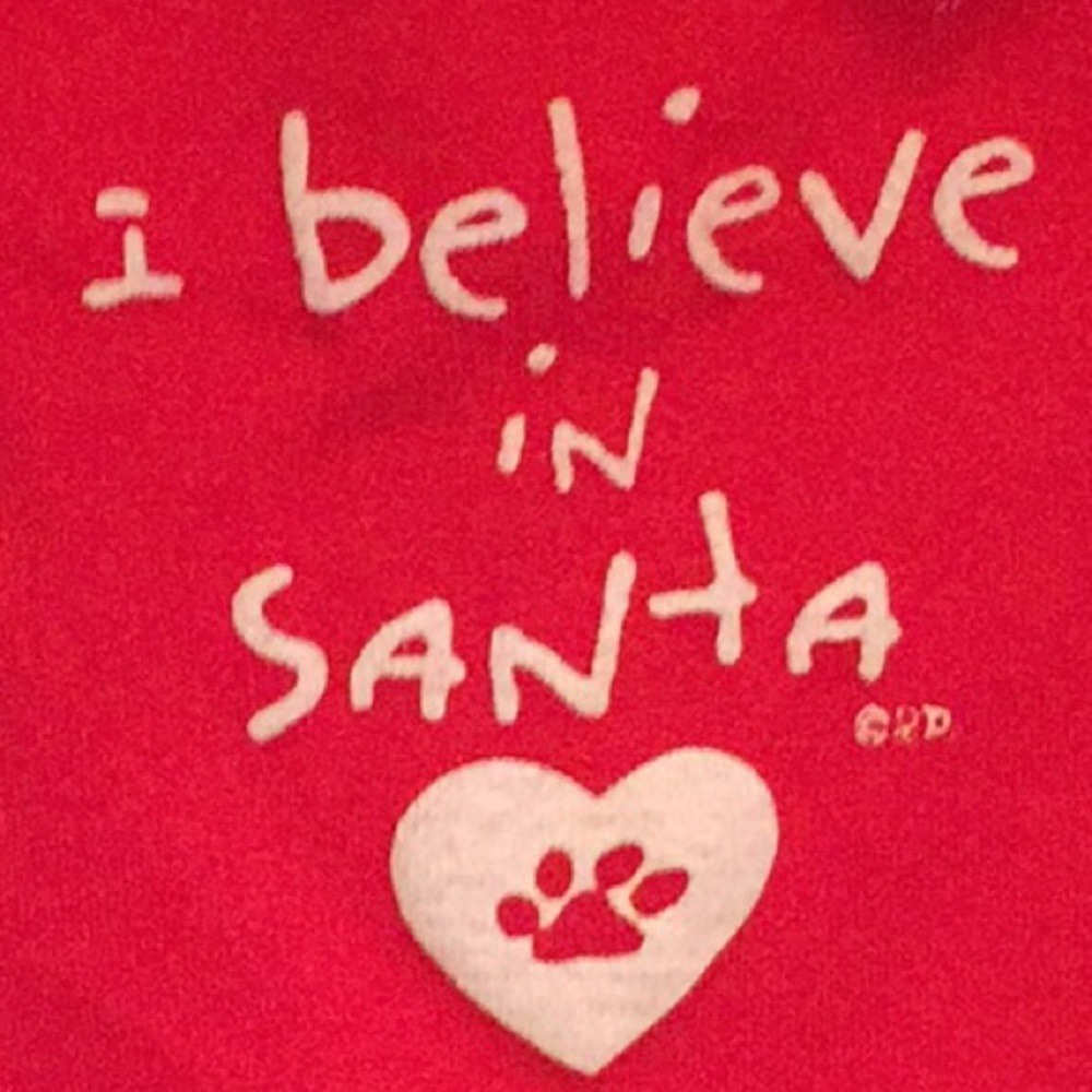 Red Dog Tee, “I Believe in Santa” with heart, NWT